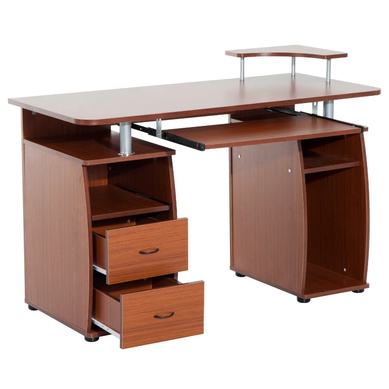 HOMCOM MDF Multi-Level Home Office Workstation Desk with Drawers Brown