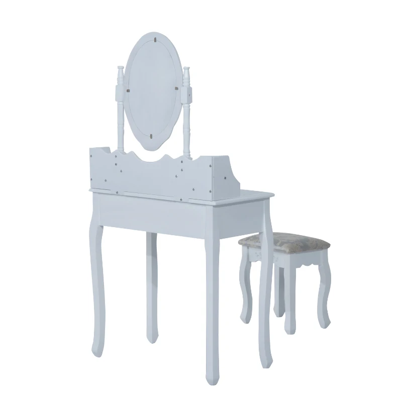 HOMCOM 4-Drawers Dressing Table Set W/ Mirror & Stool-White