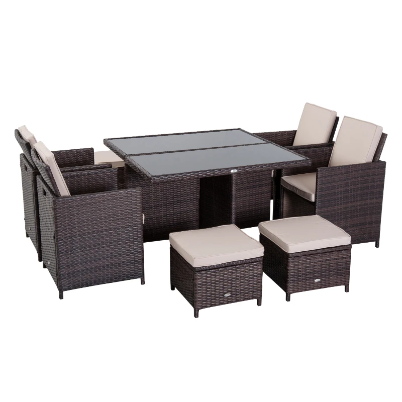 Outsunny 9 PCS Rattan Dining Set-Brown