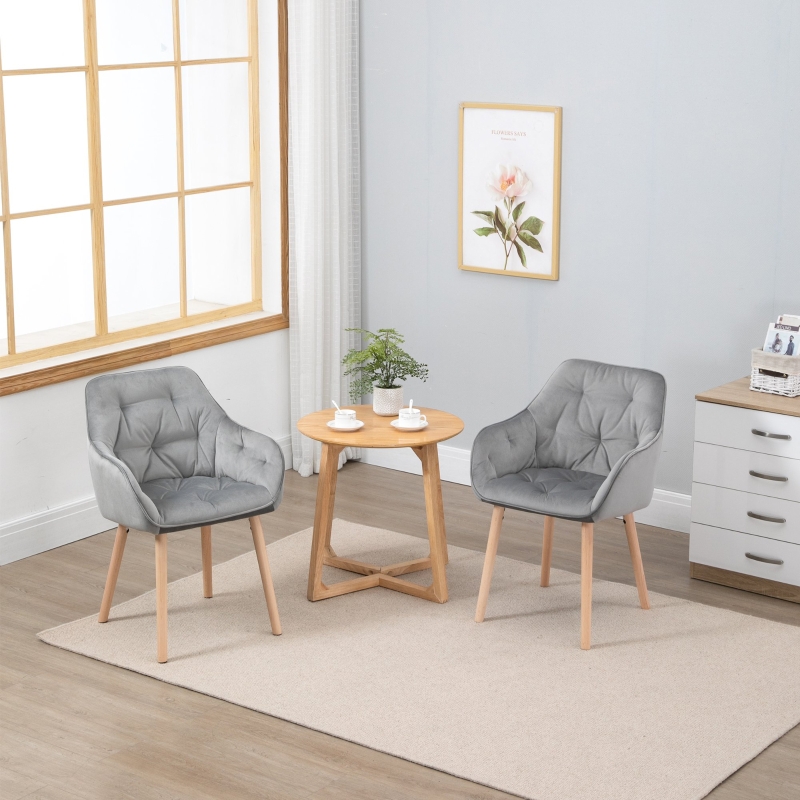 HOMCOM Tufted Dining Chairs Velvet-Touch Fabric Accent Chairs with Wood Legs