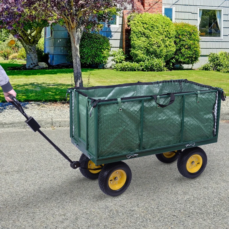 Outsunny Heavy Duty Garden Trolleys 4 Wheels, Large Size-Green
