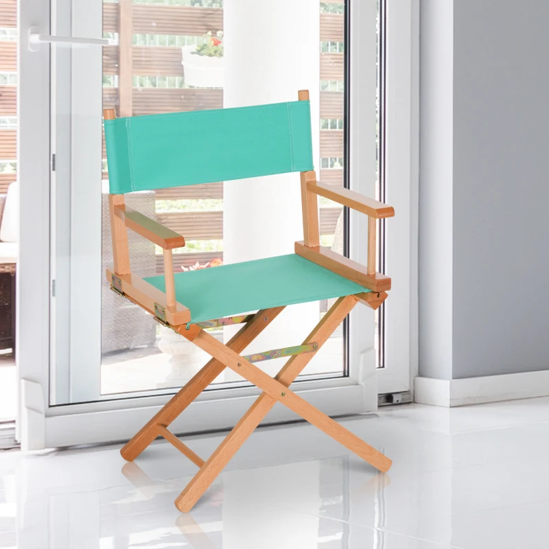 HOMCOM Wooden Director's Folding Chair, Oxford Fabric, Beech,54L-Green/Natural Wood Colour