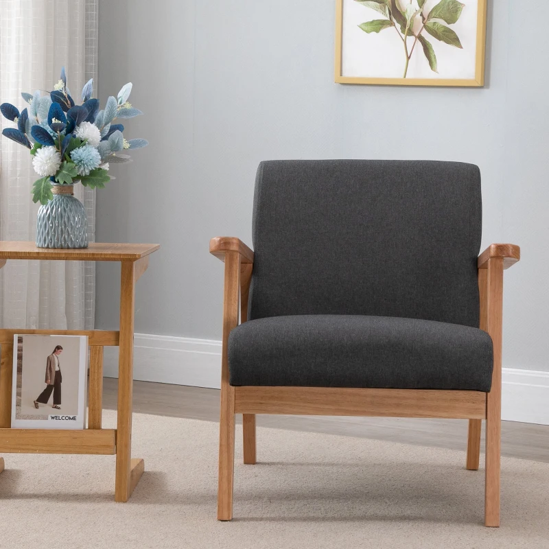 HOMCOM Modern Linen Dining Accent Chair with Rubber Wood Legs for Living Room Office