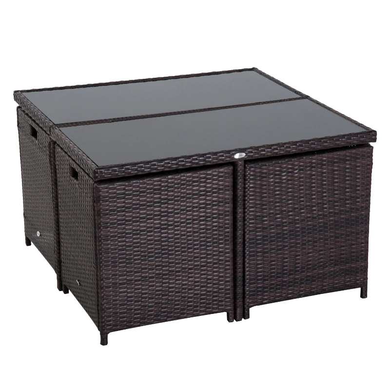 Outsunny 9 PCS Rattan Dining Set-Brown