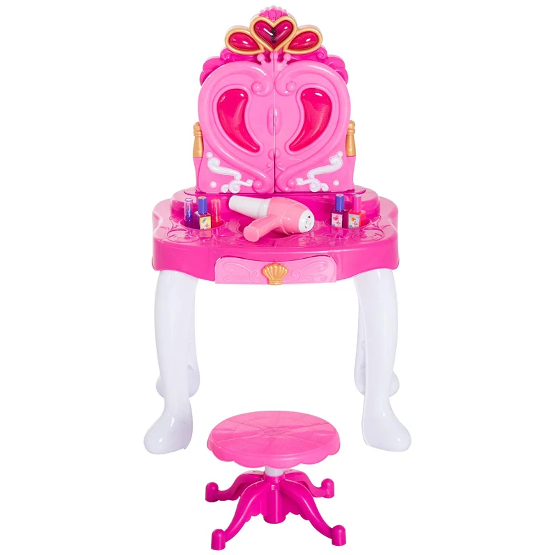 HOMCOM 23 pcs Pretend Role Play Glamour Dressing Table Set-Pink