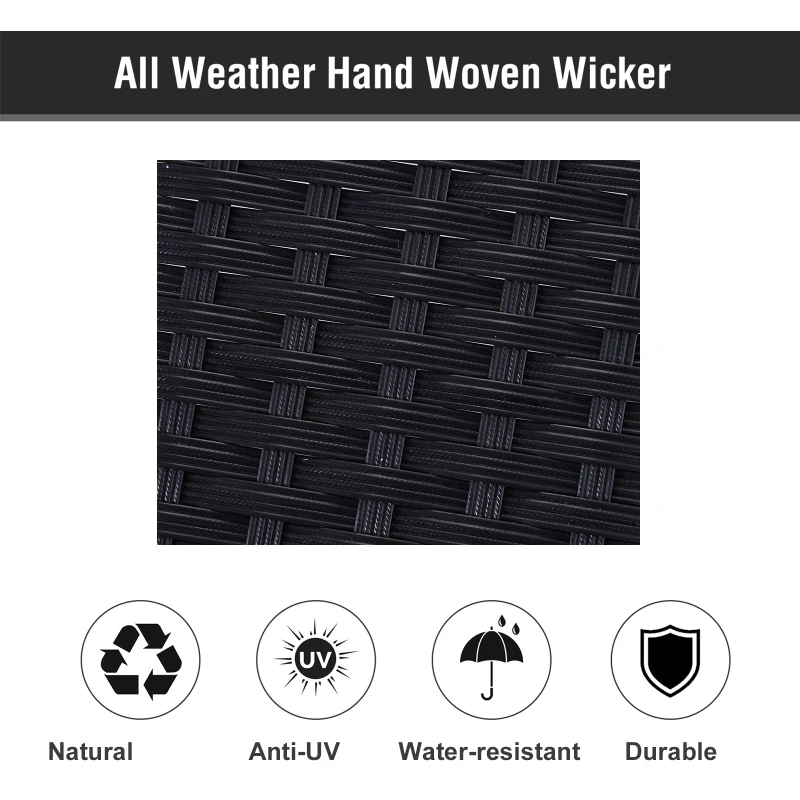 Outsunny PE Rattan 2-Seater Reclining Sun Lounger Black