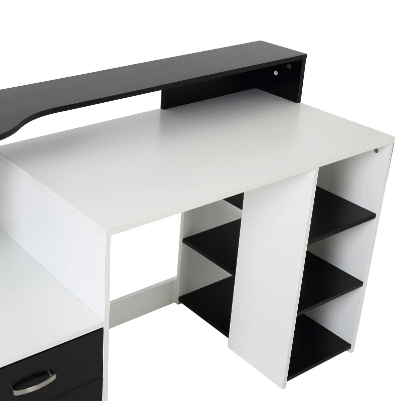 HOMCOM Wooden Computer Desk 140L x 55D x 92H cm-Black/White