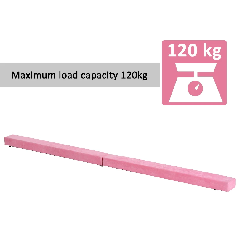 HOMCOM Suede Upholstered Wooden Folding Balance Beam Trainer Pink
