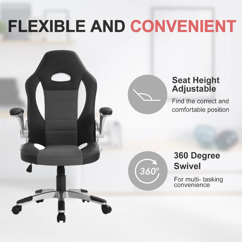 HOMCOM PU Leather Racing Office Chair-Black/Grey/White