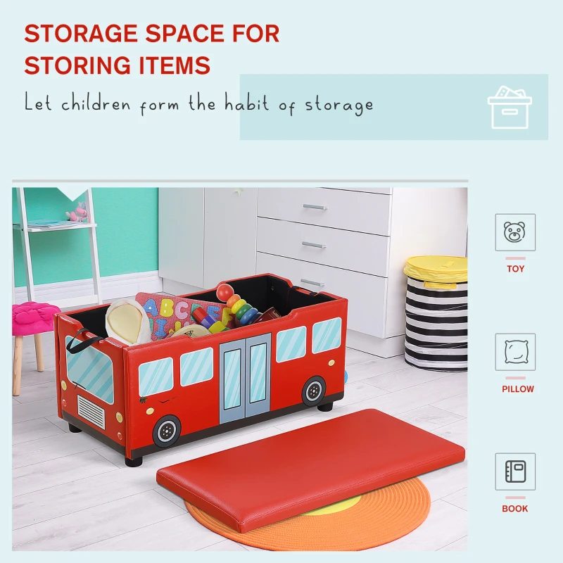 HOMCOM Kids PVC Collapsible Storage Bench Red