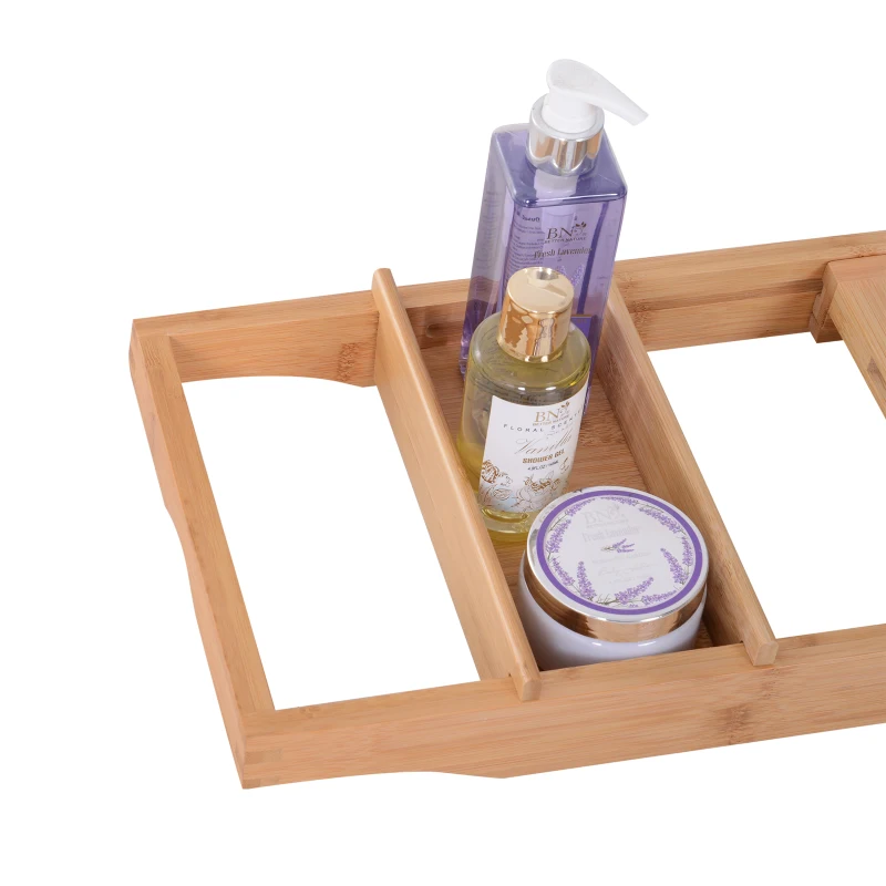 Kleankin Bath Rack Caddy Bath Tray Caddies, 73.5-108L x 23W x 6Hcm-Natrual Bamboo Colour