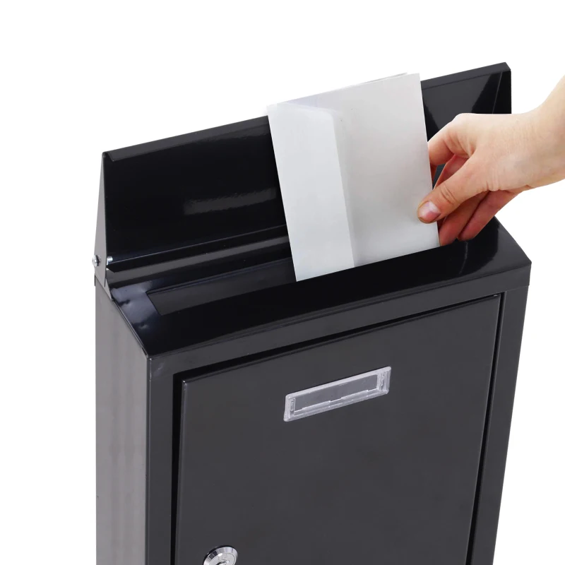 HOMCOM Wall Mounted Metal Letterbox W/2 Keys, 24Lx9.5Wx35.5Hcm-Black