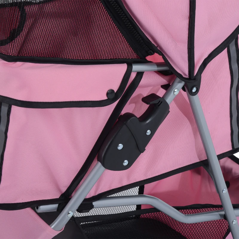 PawHut Dogs Oxford Cloth Three Wheel Pram Pink - Suitable for Small Pets