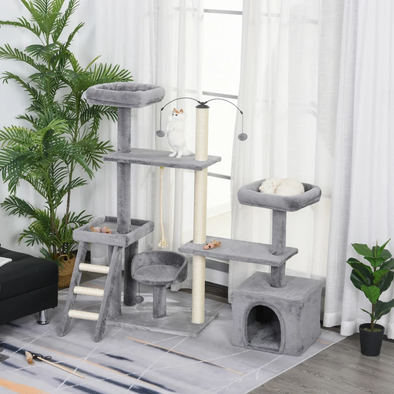 PawHut Cats Sisal Rope Multi-Level Activity Scratching Tree Grey
