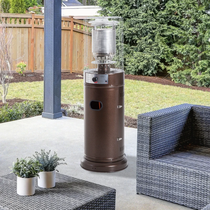 Outsunny Outdoor Gas Patio Heater Freestanding 5-11kW Metal Casing Garden Patio w/ Safety Switch Cafe Bar, Brown copper