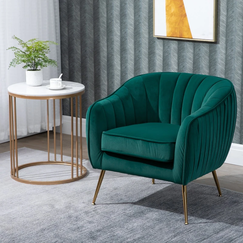 HOMCOM Velvet-Look Polyester Upholstered Decedent Armchair Emerald Green