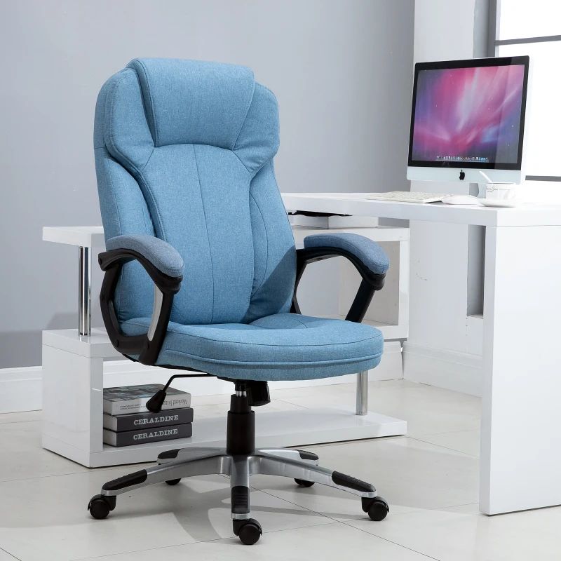 Vinsetto Executive Office Gaming Chair Linen Rocking Seat w/ Adjustable Padded Seat & Wheels in Blue
