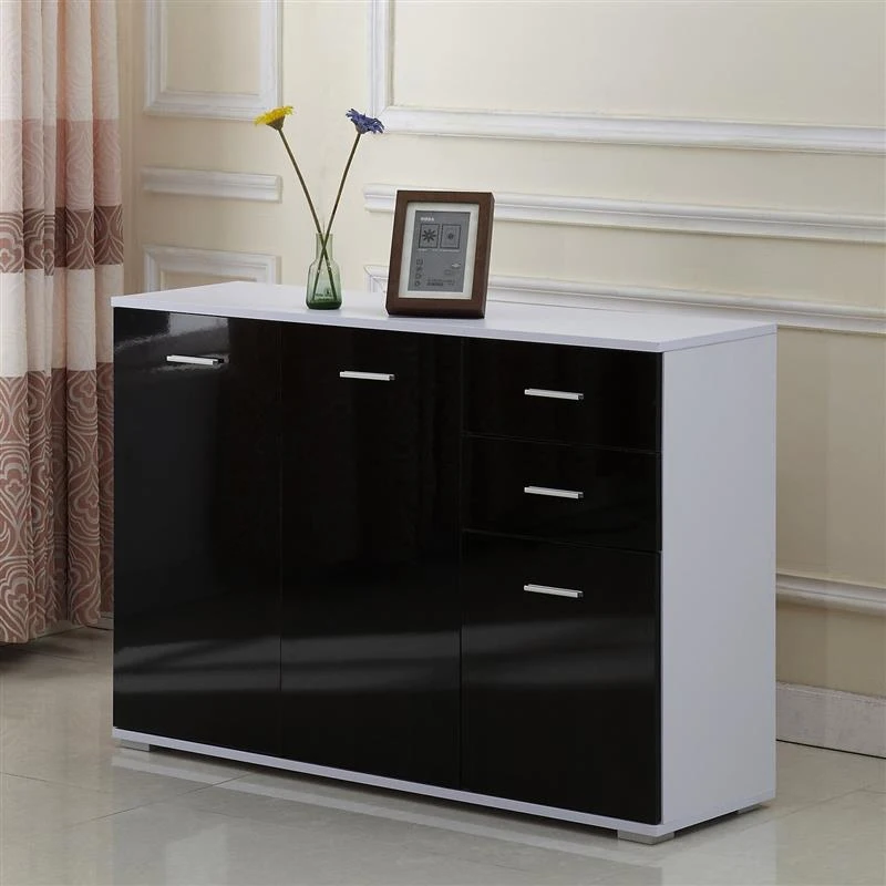 HOMCOM High Gloss Side Cabinet, 106x35x76 cm-Black/White