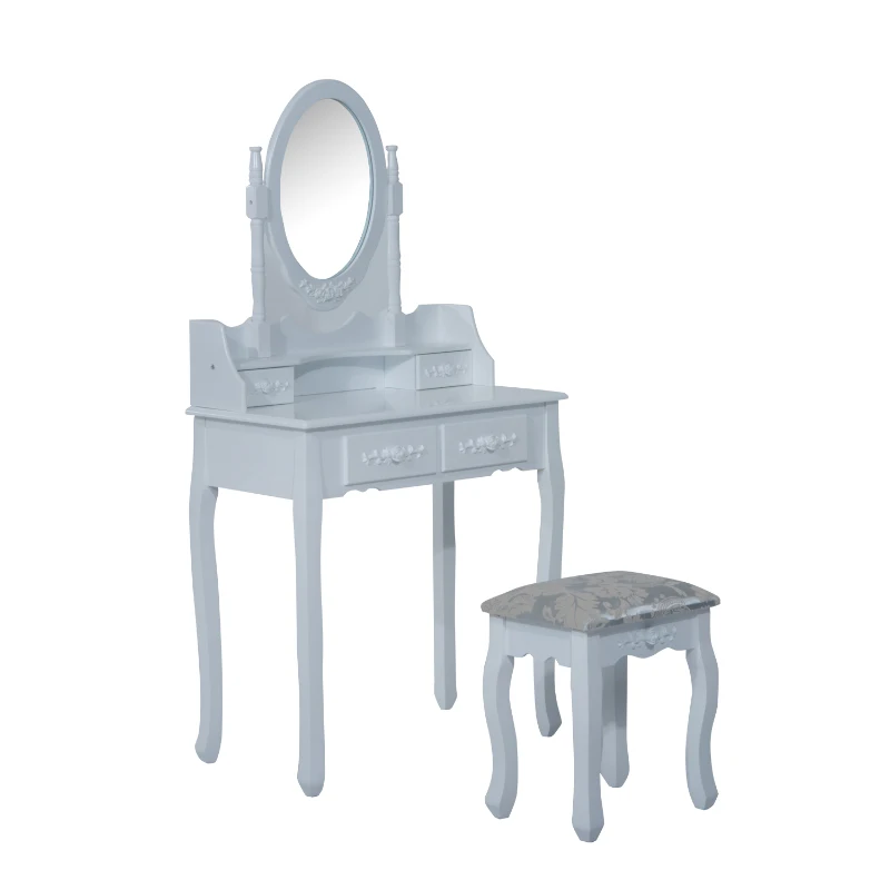 HOMCOM 4-Drawers Dressing Table Set W/ Mirror & Stool-White