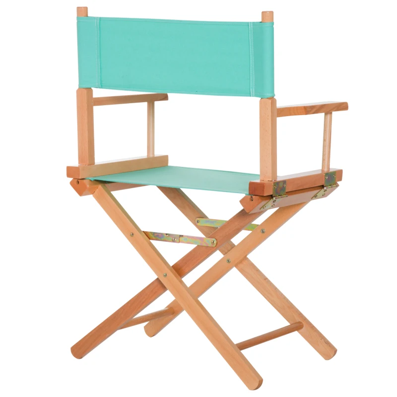 HOMCOM Wooden Director's Folding Chair, Oxford Fabric, Beech,54L-Green/Natural Wood Colour