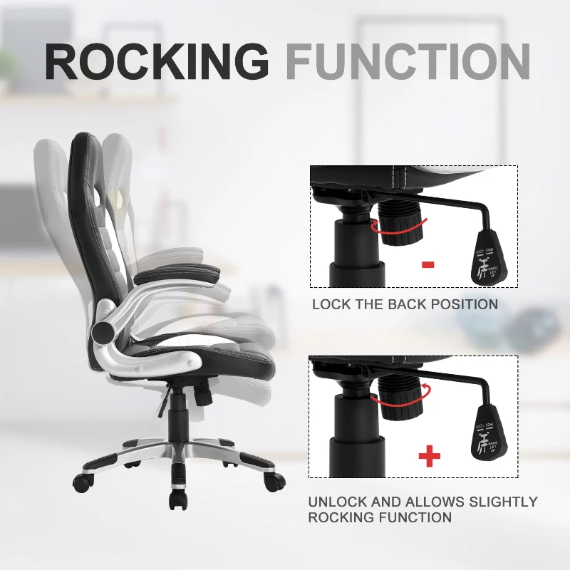 HOMCOM PU Leather Racing Office Chair-Black/Grey/White