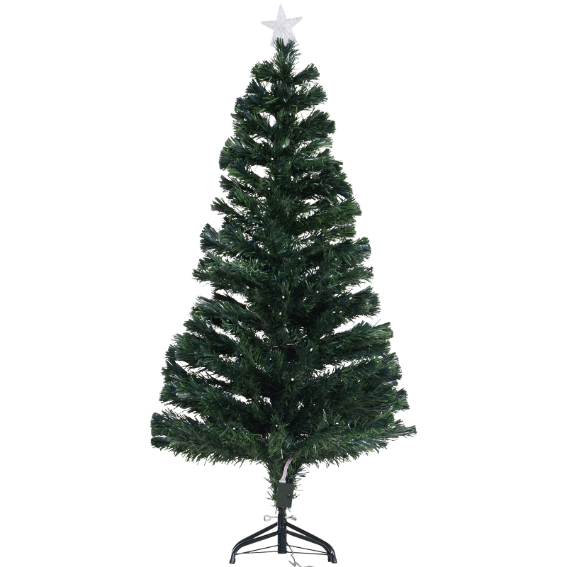 HOMCOM 5ft 150cm Fibre Optic Artificial Christmas Tree W/ Multi colour LED Lights-Green