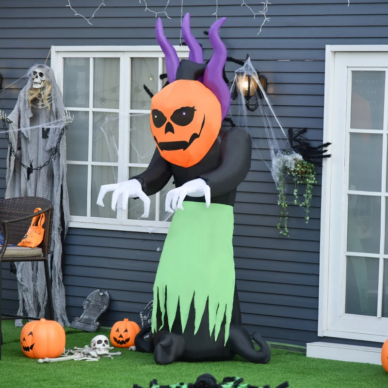 HOMCOM 240cm Inflatable Halloween Pumpkin Ghost Decoration w/ LED Lights