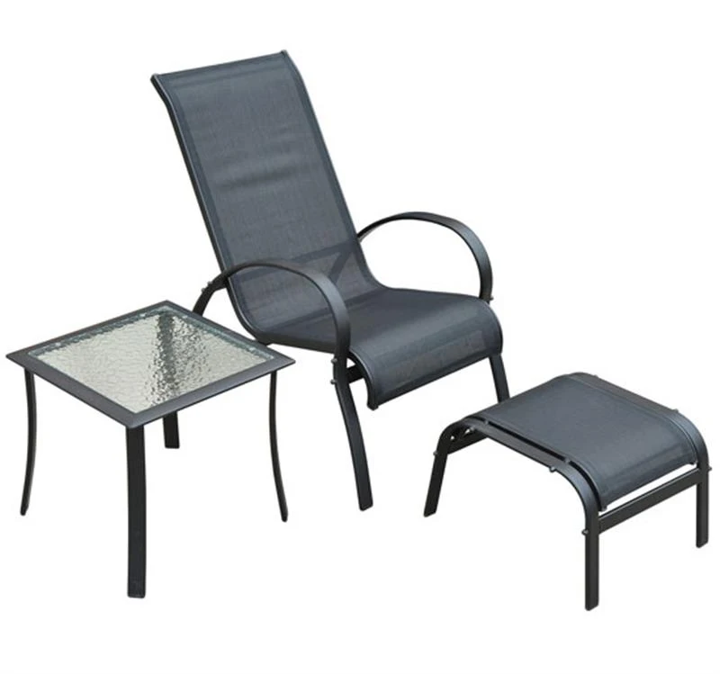 Outsunny 5 Pc Garden Lounger Set: 2 xChairs, 1 xCoffee Table, 2 xFoot Stool-Black