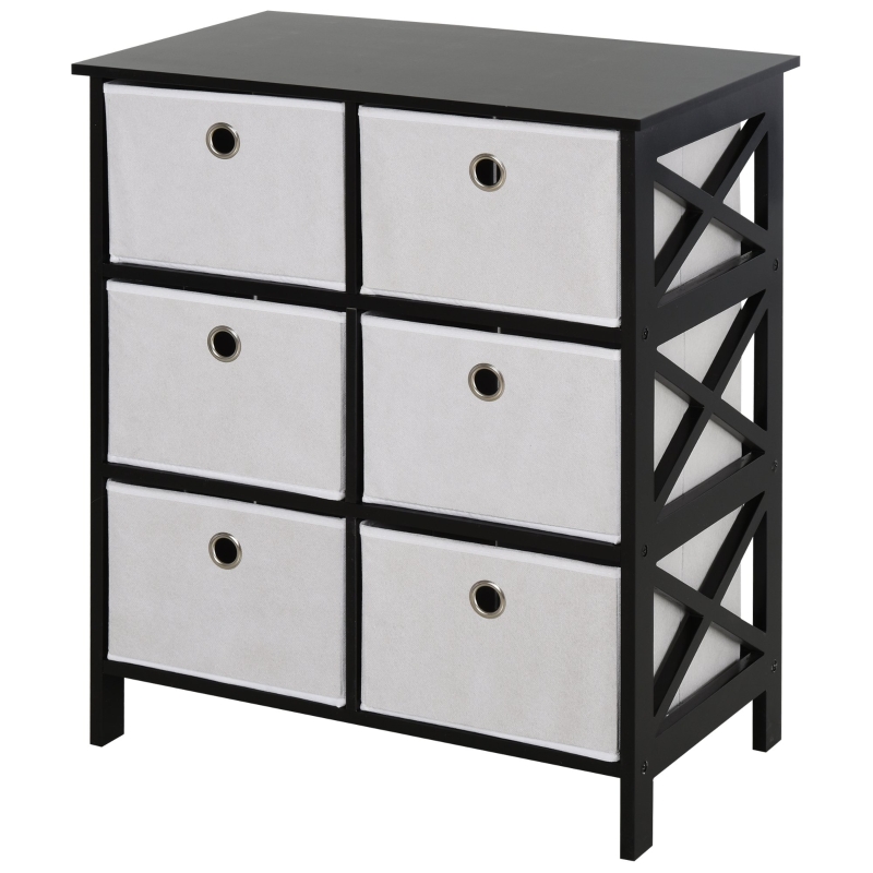 HOMCOM Non-Woven Fabric 6-Drawer MDF Bedroom Cabinet Black