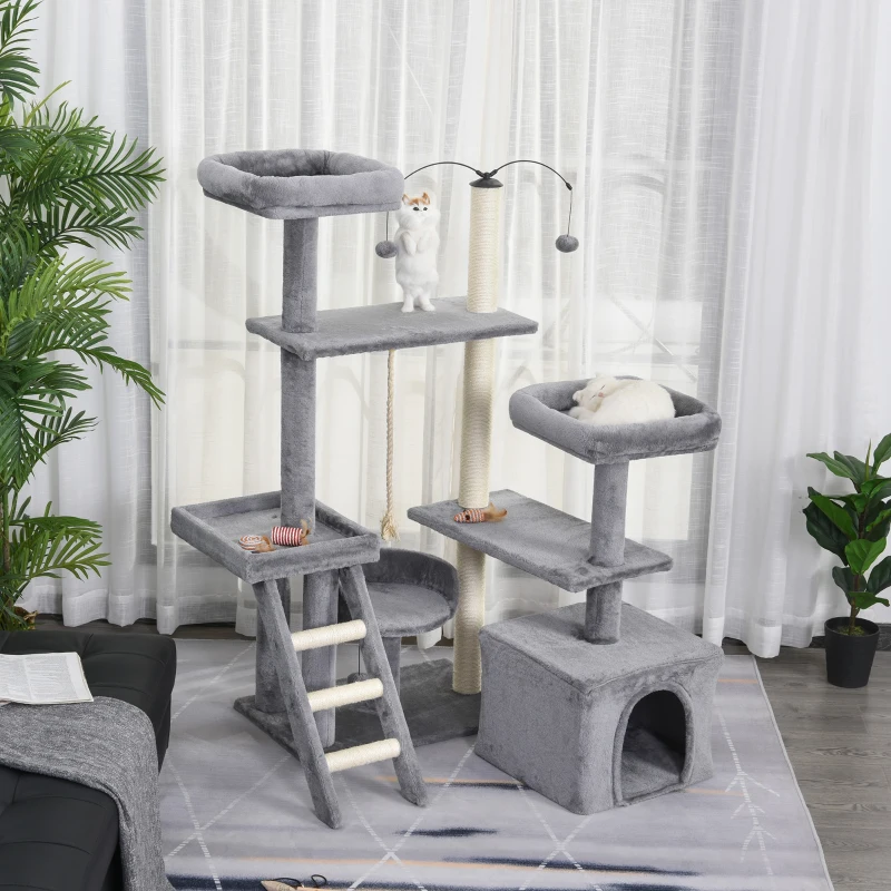 PawHut Cats Sisal Rope Multi-Level Activity Scratching Tree Grey