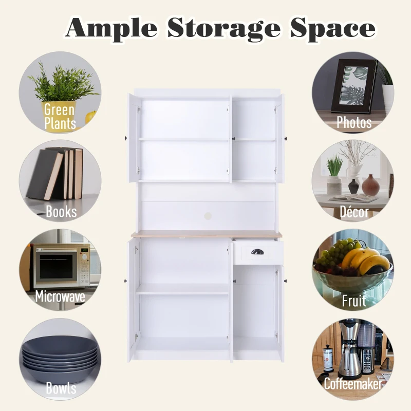 HOMCOM Unit Cabinet Drawer Storage Pantry Home White 180x101cm Freestanding Kitchen Cabinet