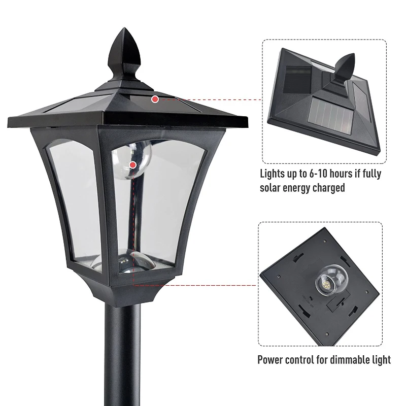 Outsunny Solar Powered Lamp Post, IP44, 18Lx18Wx160H cm-Black
