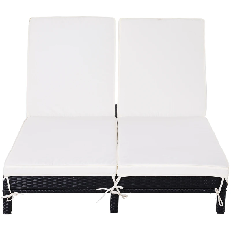 Outsunny PE Rattan 2-Seater Reclining Sun Lounger Black
