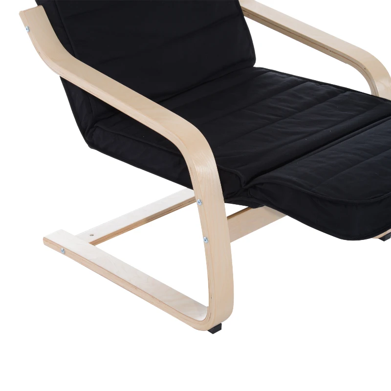 HOMCOM Wooden Lounger Rocking Armchair with Adjustable Footrest Black