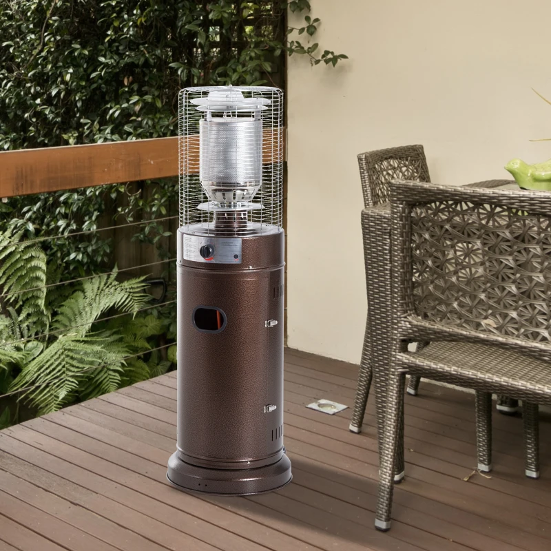 Outsunny Outdoor Gas Patio Heater Freestanding 5-11kW Metal Casing Garden Patio w/ Safety Switch Cafe Bar, Brown copper