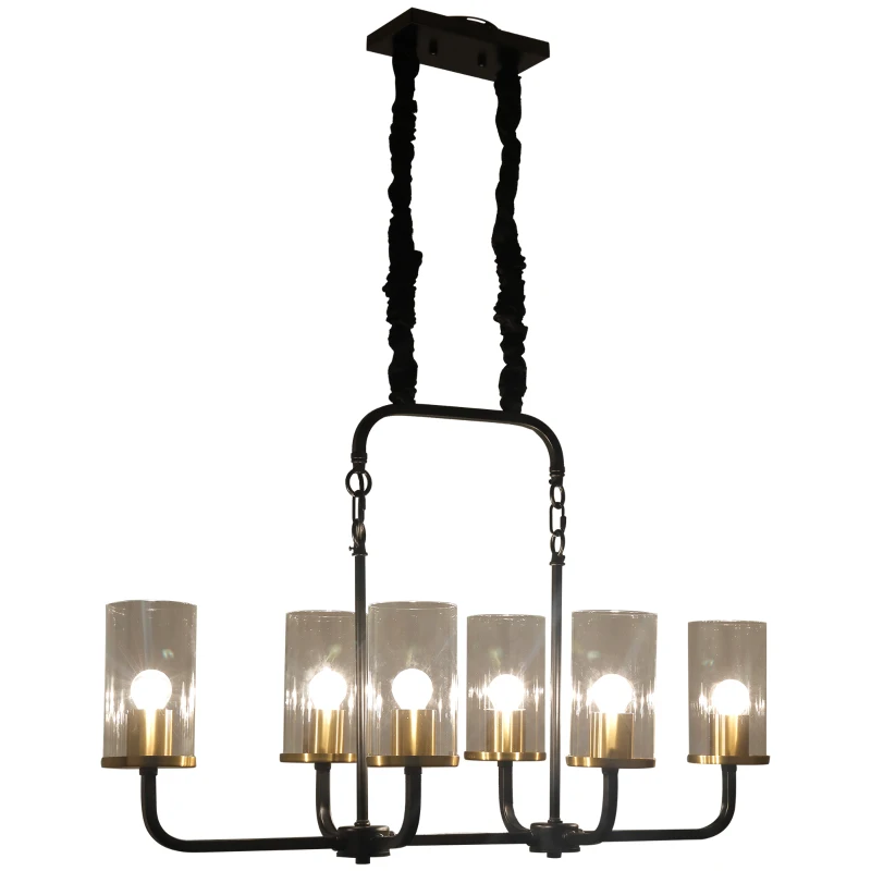 HOMCOM Steel Frame 6 Glass Light Ceiling Pendant Black/Gold
