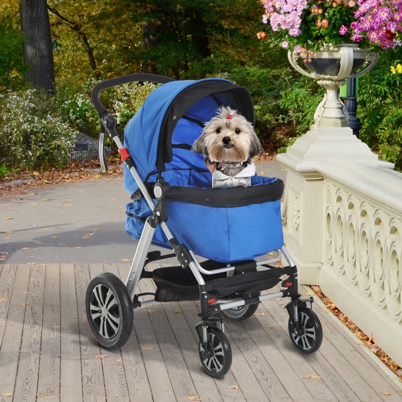 Pawhut Foldable Pets Stroller W/4 WheelsBluek aosom.ie