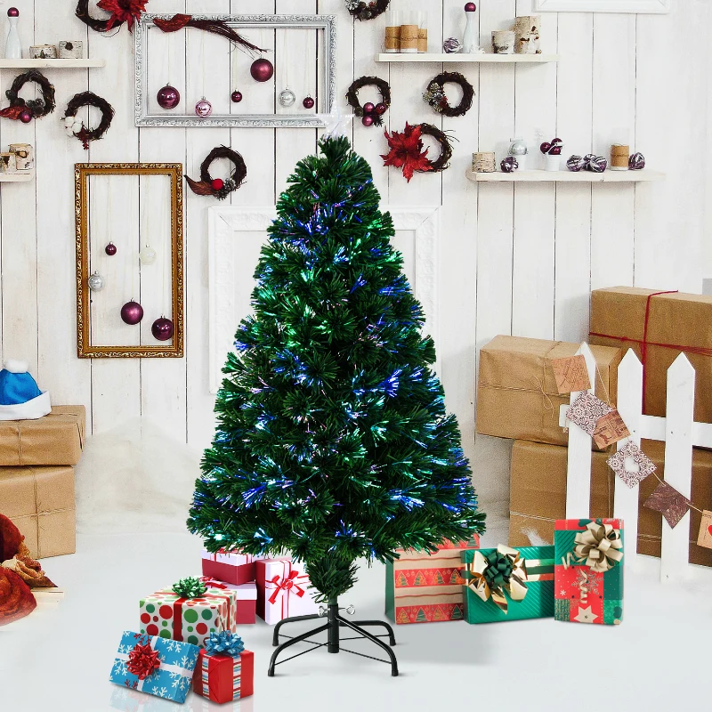 HOMCOM 4FT Pre-Lit Fibre Optic Artificial Christmas Tree Holiday Xmas Décor with Tree Topper Multi-Colour