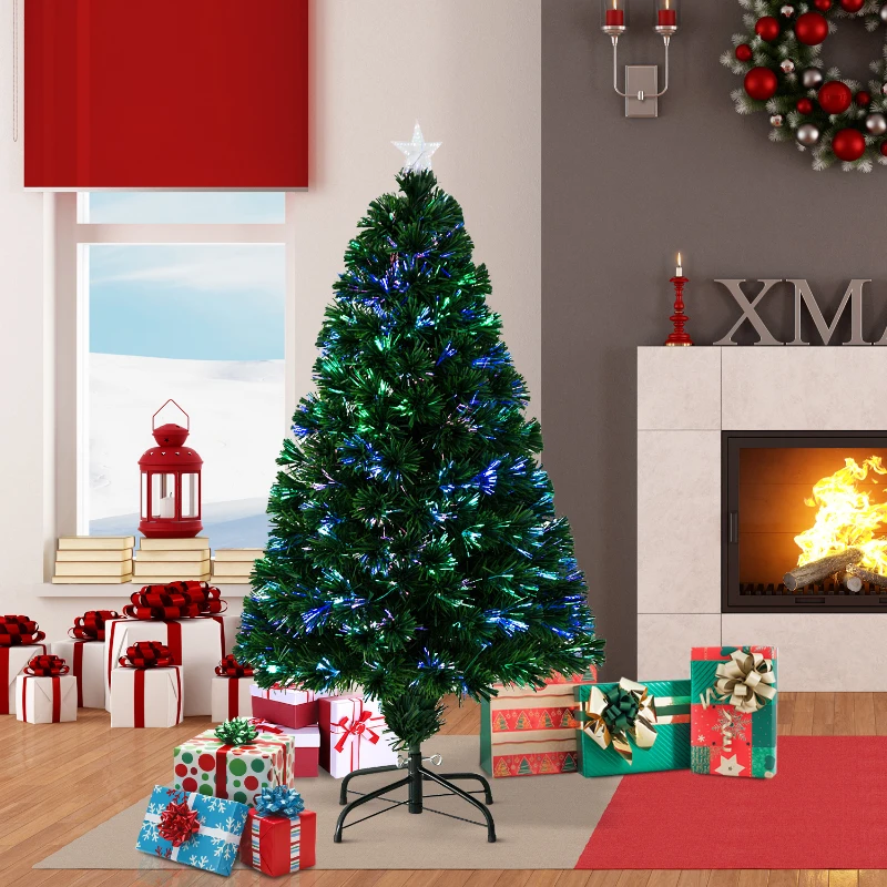 HOMCOM 4FT Pre-Lit Fibre Optic Artificial Christmas Tree Holiday Xmas Décor with Tree Topper Multi-Colour