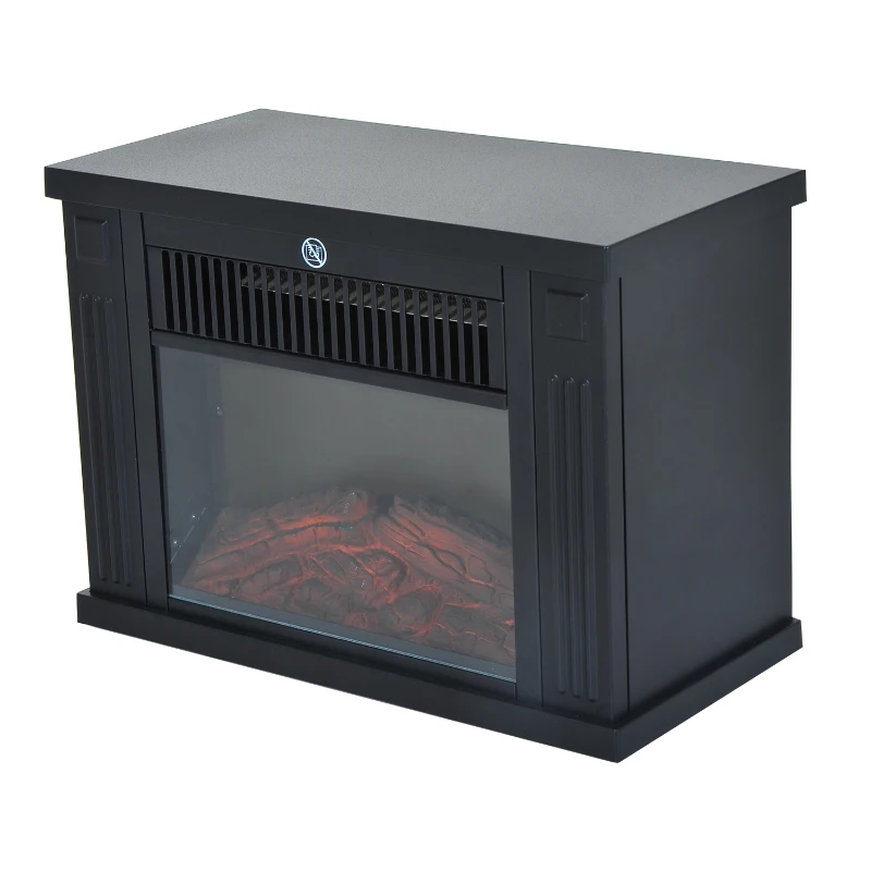 HOMCOM Fire Wood LED Flame Electric Fireplace-Black