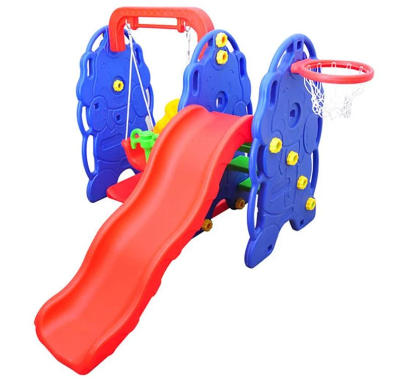 HOMCOM Kids Garden Playground W/ Swing Slide and Basketball Hoop-Red/Blue