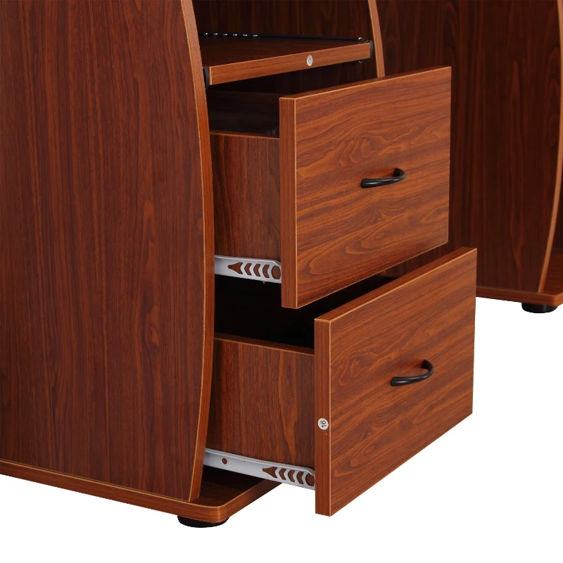HOMCOM MDF Multi-Level Home Office Workstation Desk with Drawers Brown