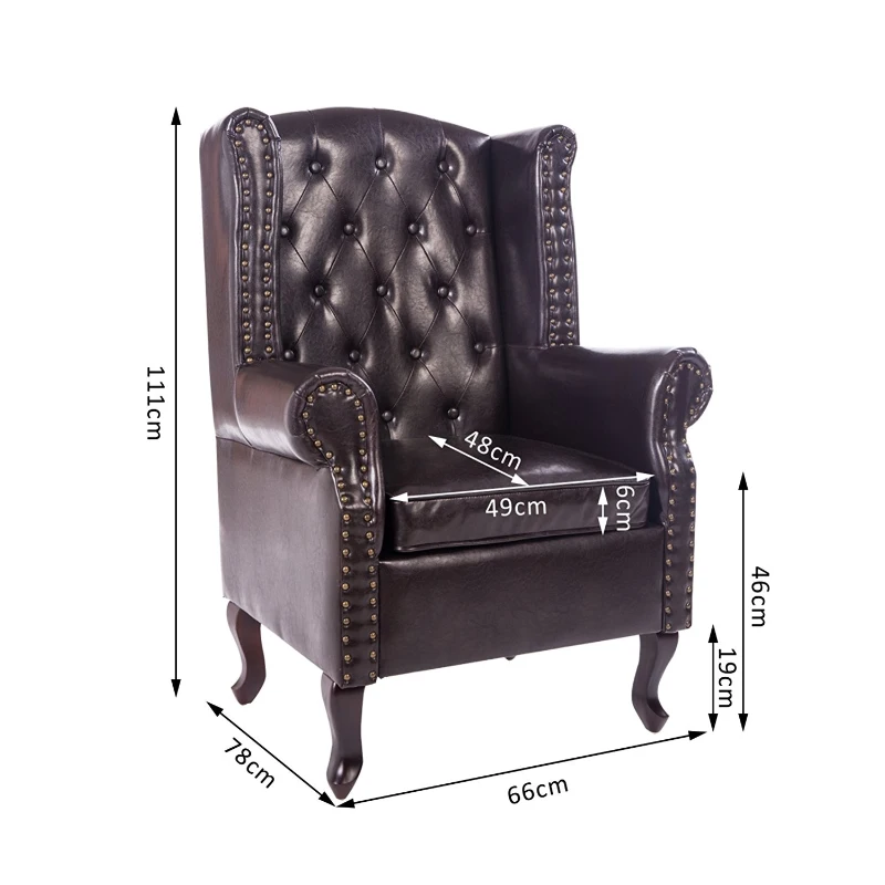 HOMCOM PU Leather Vintage Style High Back Armchair-Brown