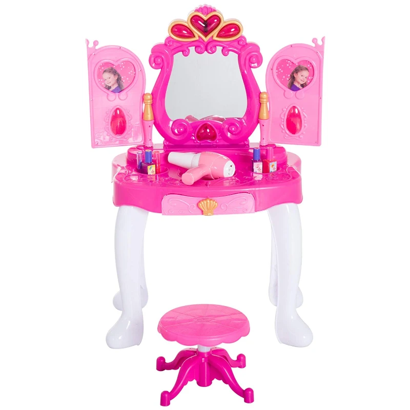 HOMCOM 23 pcs Pretend Role Play Glamour Dressing Table Set-Pink