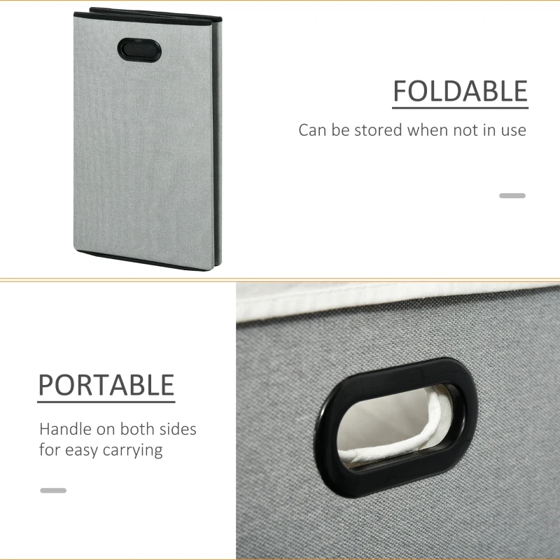 HOMCOM 115L Folding Laundry Hamper Storage Basket 2 Sections w/ Lid Removable Liner