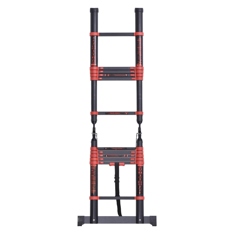 HOMCOM 3.8M Duo Aluminium Ladder w/ Tool Holder Herringbone Design Foldable
