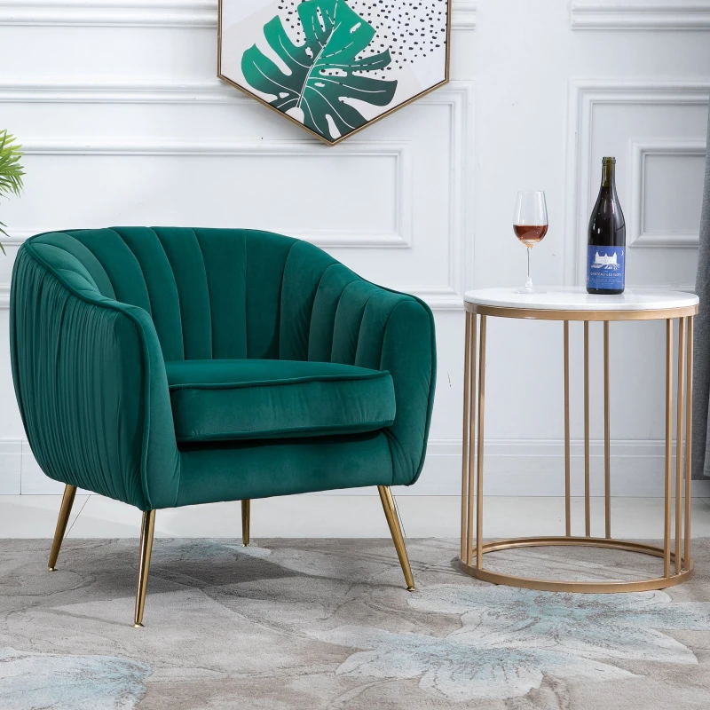HOMCOM Velvet-Look Polyester Upholstered Decedent Armchair Emerald Green
