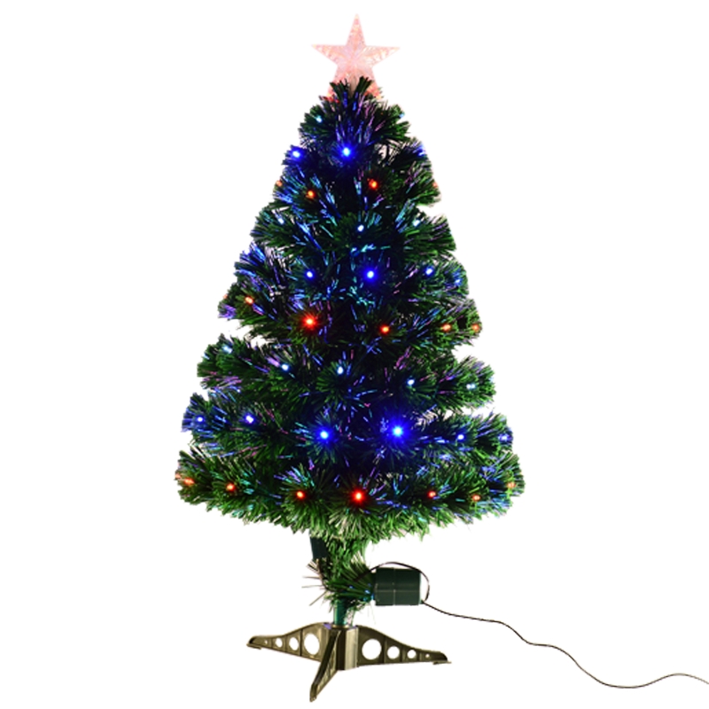 HOMCOM 3ft 90cm Green Fibre Optic Artificial Christmas Tree-Multi colour LED Lights