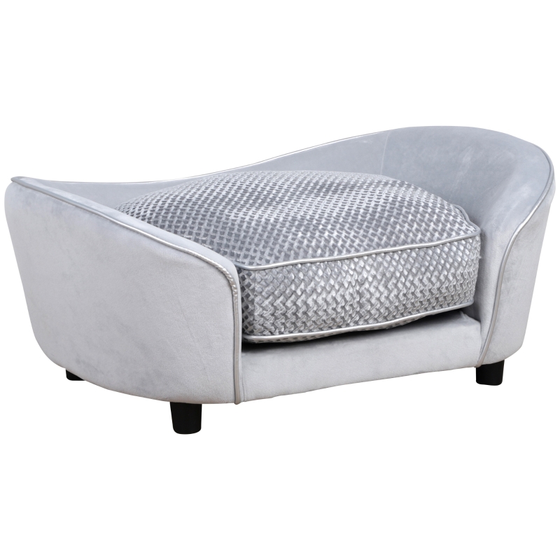 PawHut Pet Sofa Small Sized Dog Sponge Cushioned Soft Plush Bed Lounge Gray