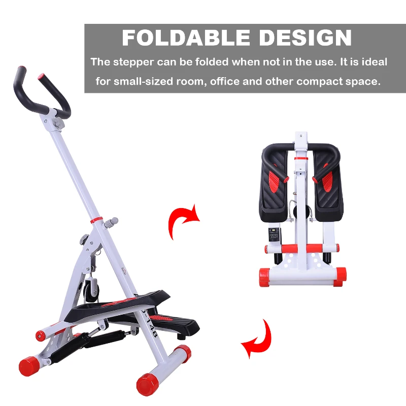 HOMCOM Foldable Step Machine, Height Adjustable Stepper w/ LCD Display and Handlebar, Twister Steppers for Exercise Workout Home Gym Office